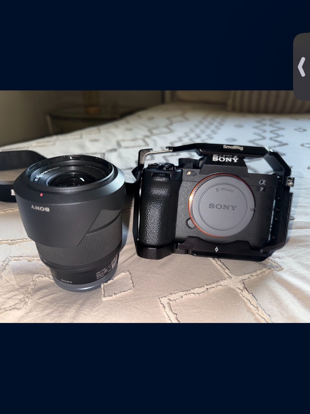 Sony Alpha a7 Mirrorless Camera with Black Lens and Cage